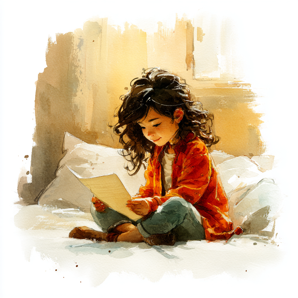 A child absorbed in reading a mystery letter